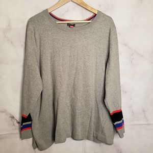 VINCE CAMUTO gray scoop neck stripe knit sweater pullover 3X